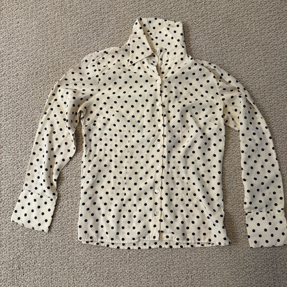 Talbots Navy Polka Dot Silk Blouse